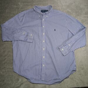 Vtg Ralph Lauren 3XB Big Shirt Striped Blue Grandpa-Core Streetwear Preppy 3X